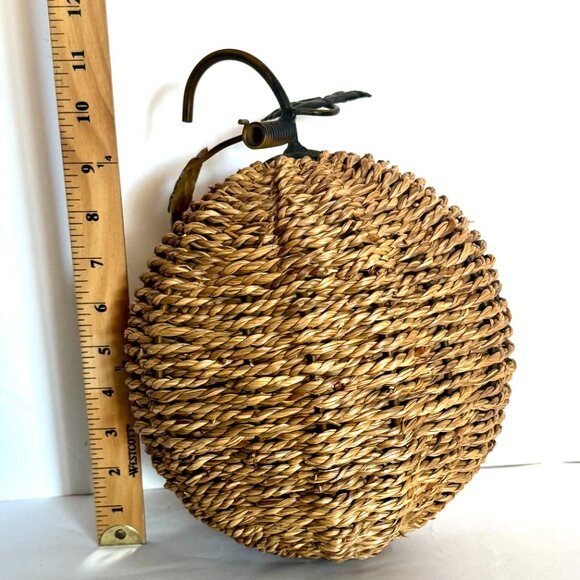 Vtg Metal Jute Rope Pumpkin with Metal Leaves & Stem Fall Thanksgiving Halloween - Picture 3 of 9